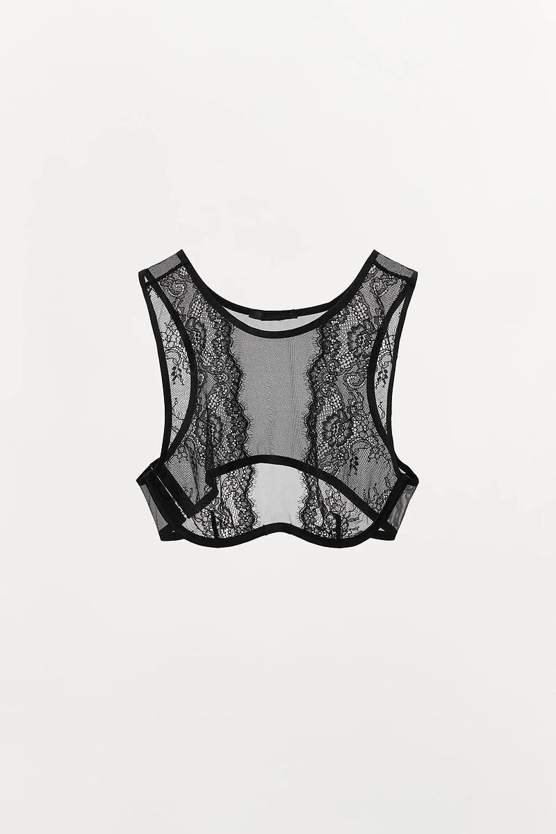 TOP CROP RÉSILLE DENTELLE