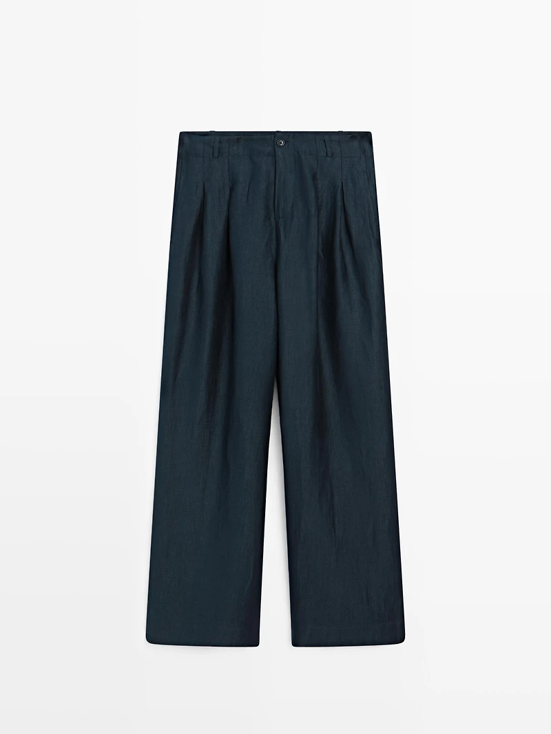 Loose-fitting linen blend trousers