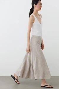 Waffle-knit flared midi skirt