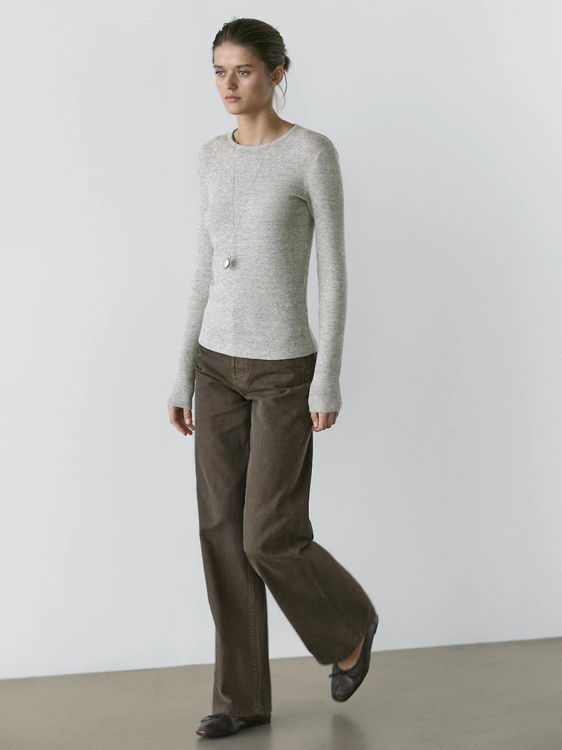 Long sleeve T-shirt with flecked detail