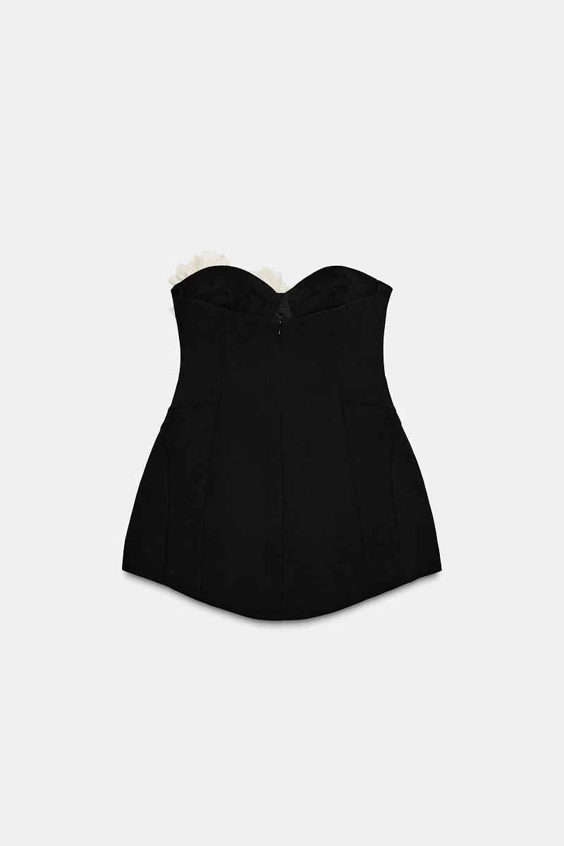 CONTRAST FLORAL STRAPLESS DRESS