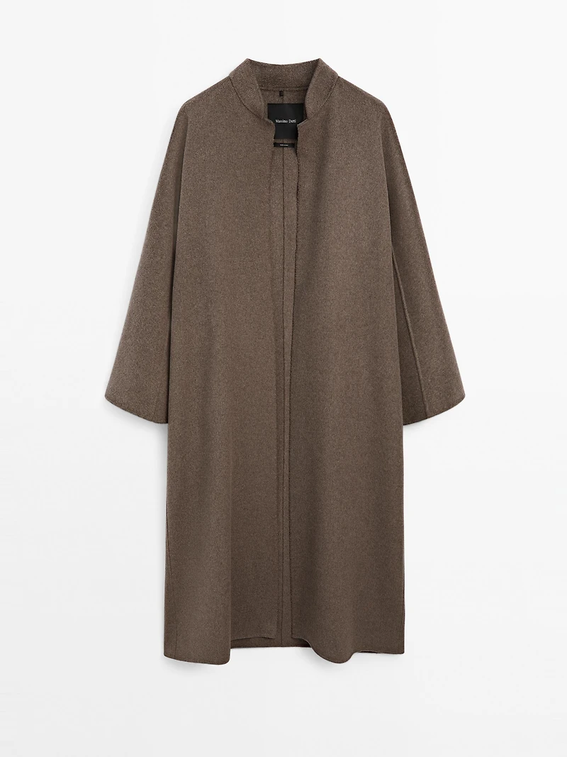 Manteau long ouvert en laine mélangée
