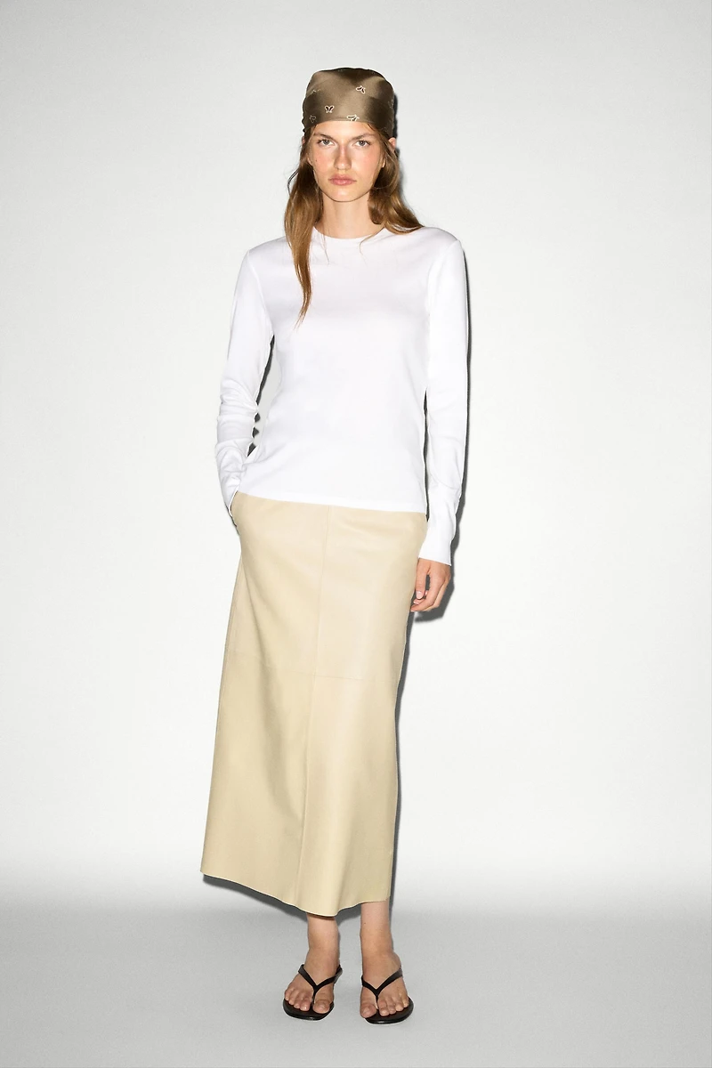 Nappa leather midi skirt