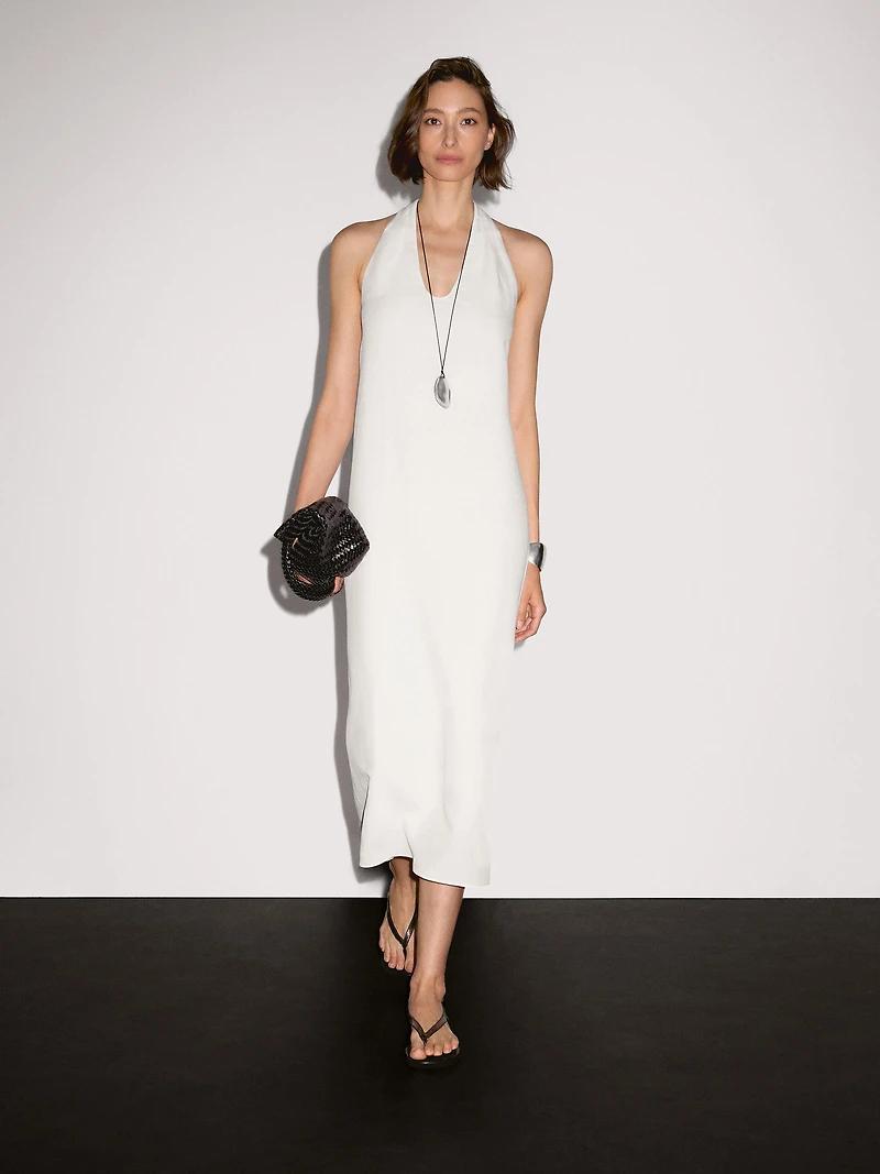 Long flounce V-neck dress