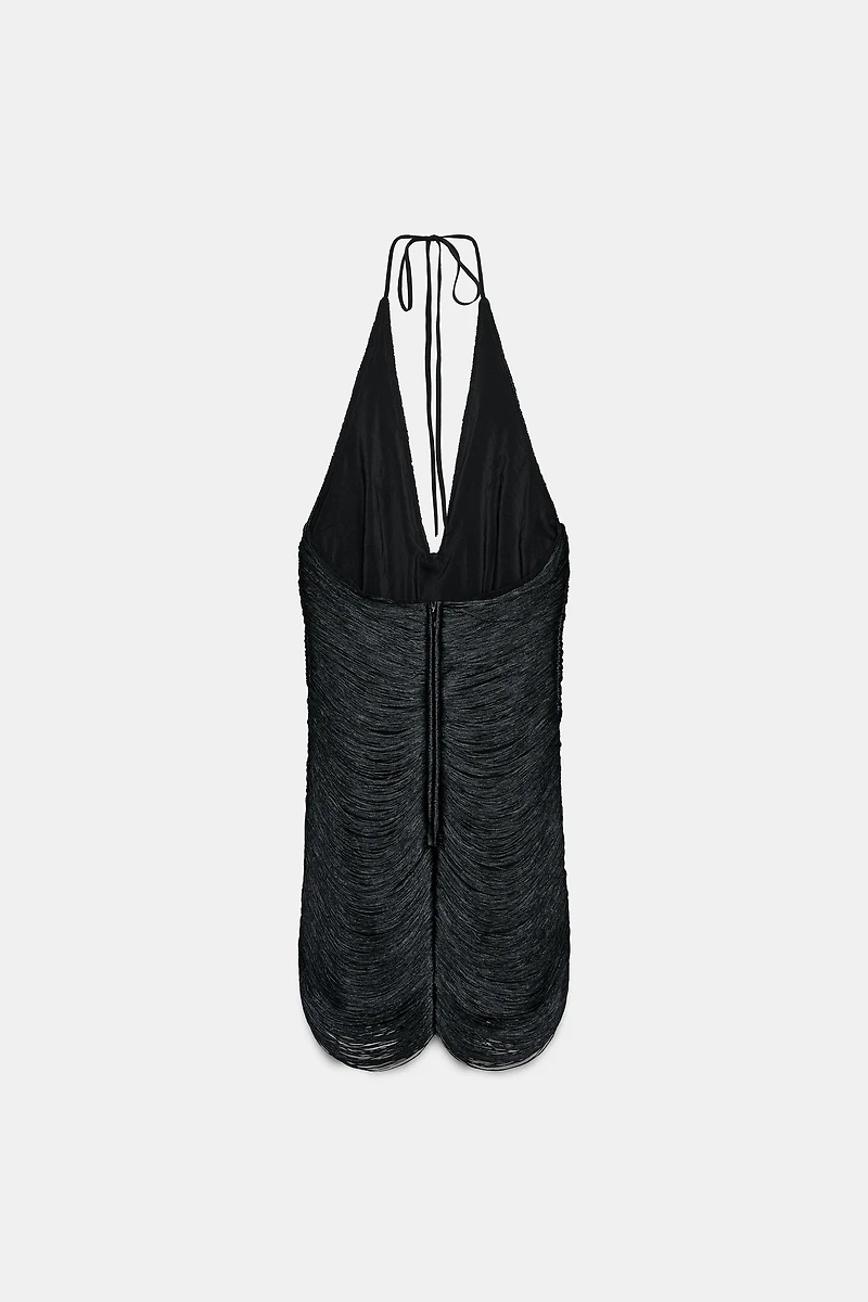 SHORT FRINGED HALTER DRESS