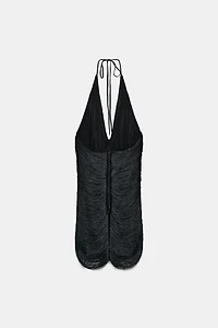 SHORT FRINGED HALTER DRESS