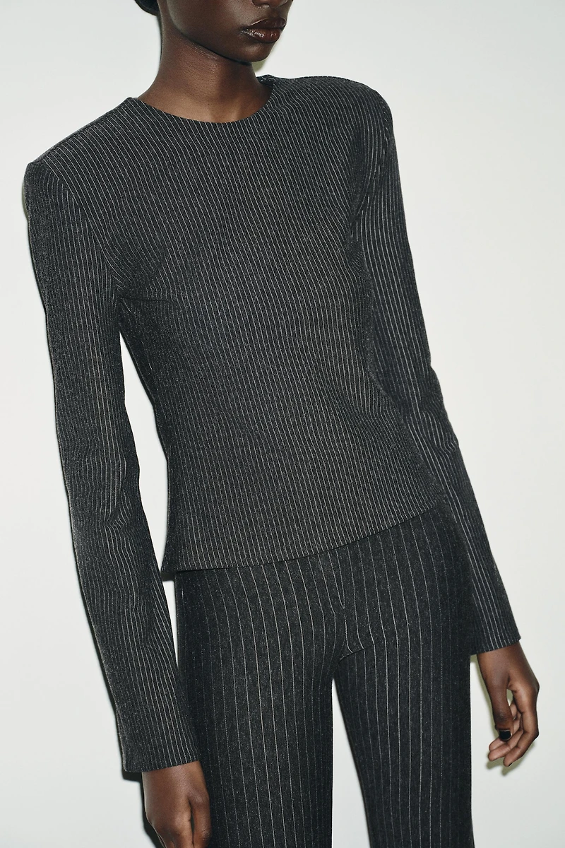 PINSTRIPED SHOULDER PAD TOP