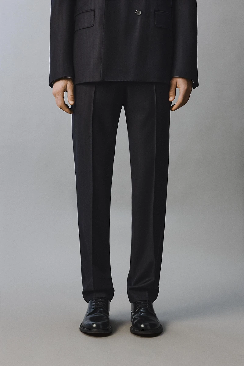 100% WOOL PINSTRIPE SUIT PANTS