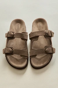 SANDALES PLATES CUIR BOUCLES