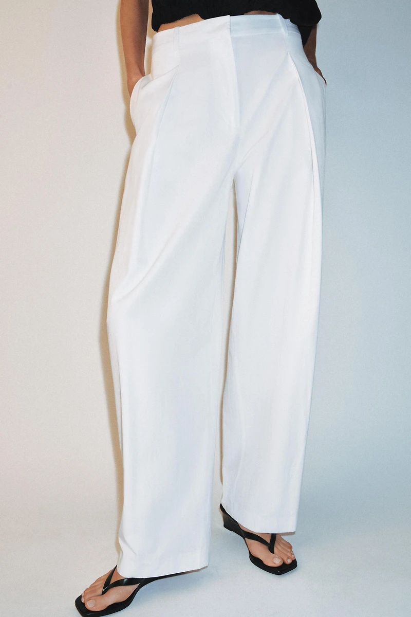POPLIN PLEATED PANTS