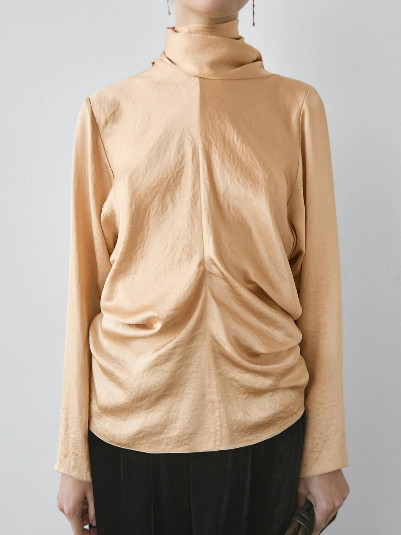 Flowing satin blouse with tie detail