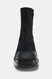 LEATHER SQUARE TOE ANKLE BOOTS