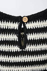 TOP EN CROCHET À RAYURES BRODERIE CERISES