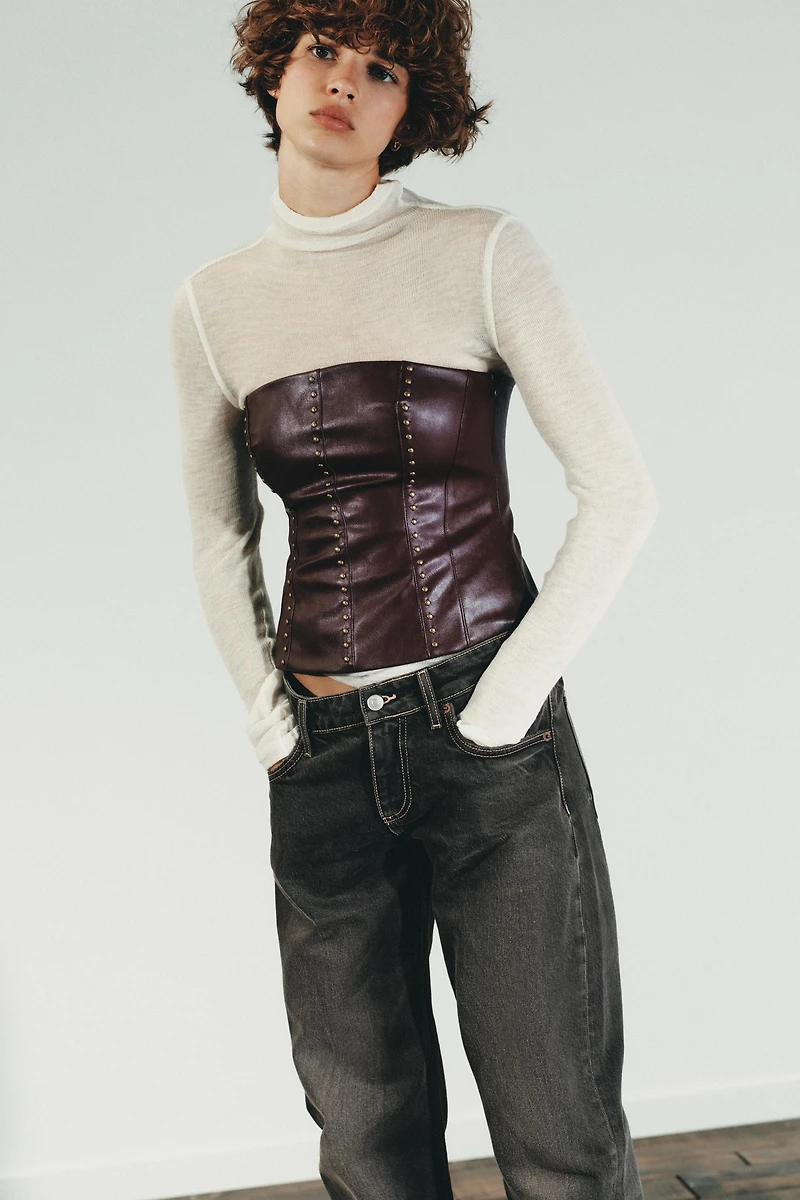 STUDDED FAUX LEATHER BANDEAU TOP