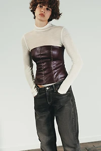 STUDDED FAUX LEATHER BANDEAU TOP