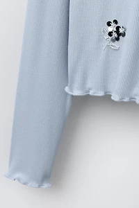 SEQUINED RIBBED T-SHIRT