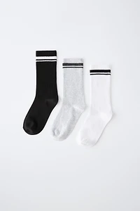 THREE-PACK OF SPORTY STRIPED HIGH SOCKS