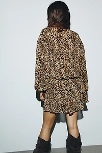 RUFFLED ANIMAL PRINT DRESS