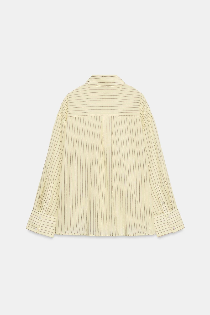 OVERSIZED STRIPED GAUZE SHIRT WITH POCKET