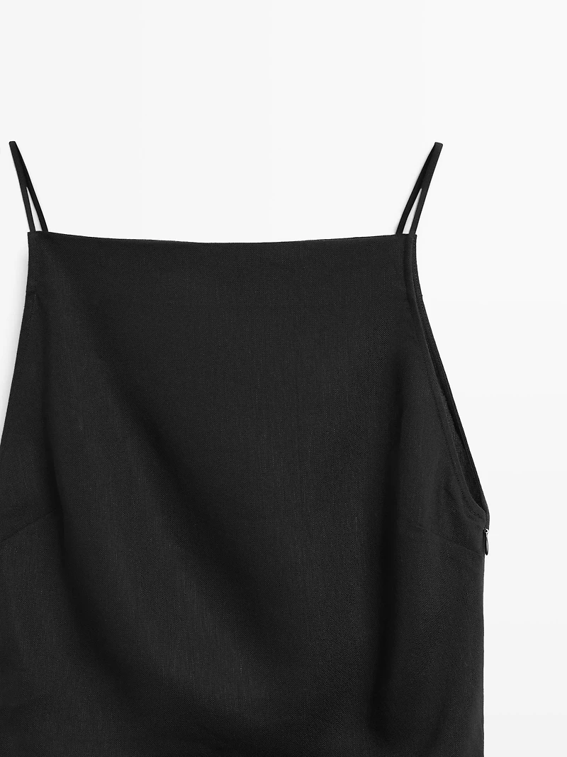Linen blend midi dress with draped detail