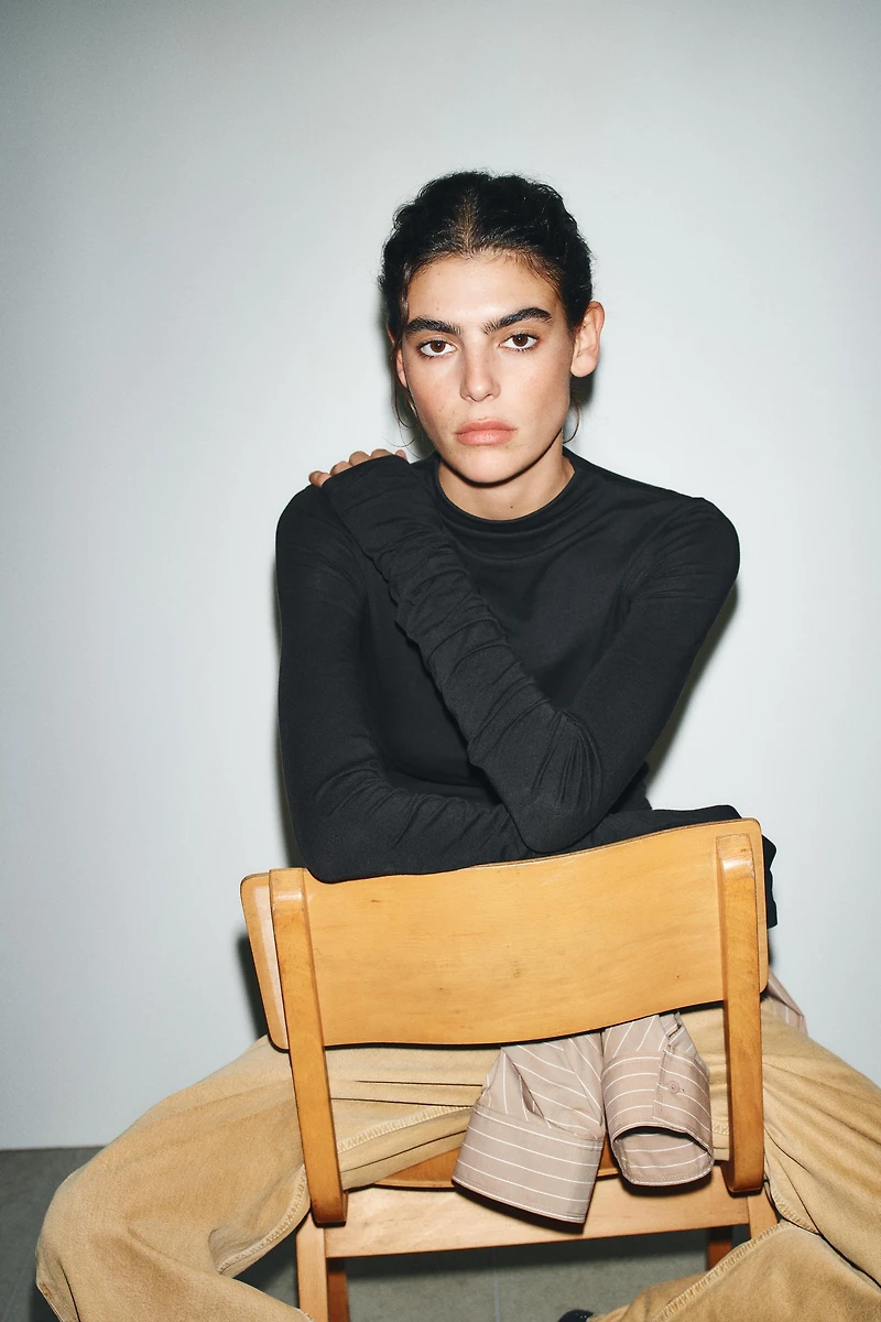 COTTON MODAL RUCHED T-SHIRT