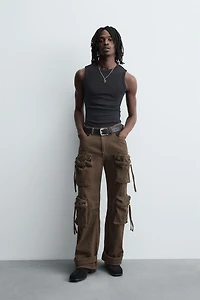 DENIM CARGO PANTS WITH POCKETS