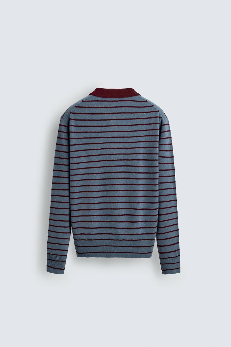 STRIPED WOOL BLEND KNIT POLO SHIRT