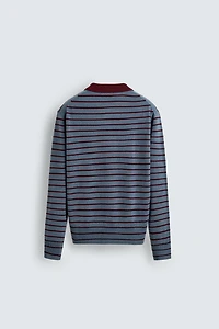 STRIPED WOOL BLEND KNIT POLO SHIRT