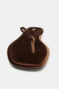 SANDALES PLATES EFFET VELOURS