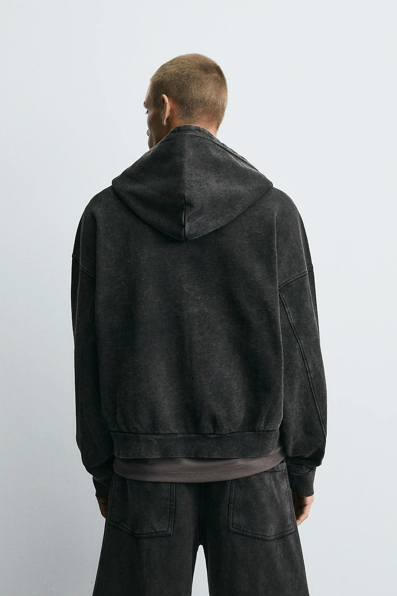 WASHED HOODED ZIP SWEATSHIRT
