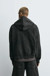 WASHED HOODED ZIP SWEATSHIRT