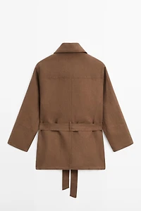 100% linen blazer with pockets and belt detail