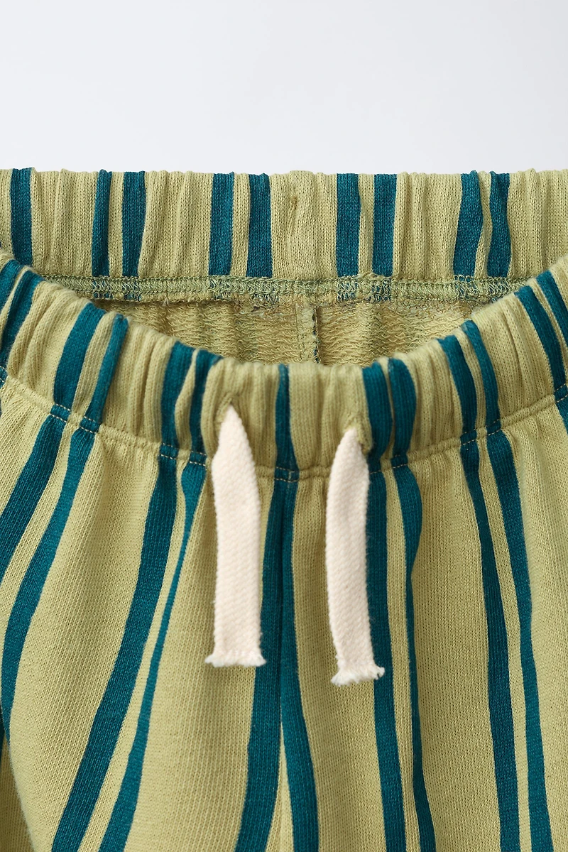 STRIPED FLEECE WIDE LEG PANTS