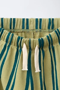 STRIPED FLEECE WIDE LEG PANTS