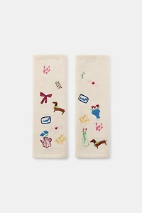 EMBROIDERED KNIT MITTEN GLOVES