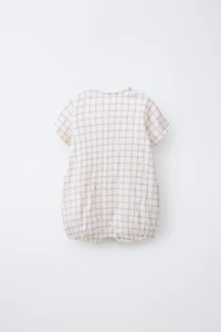PLAID EMBROIDERED TEXT ROMPER