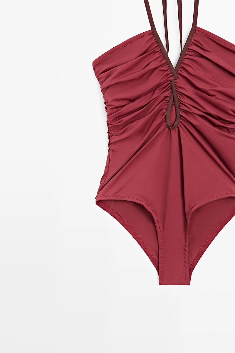 Swimsuit with contrast gathered detail
