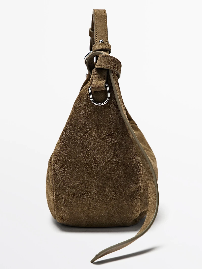 Split leather bag with metal buckle