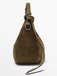 Split leather bag with metal buckle
