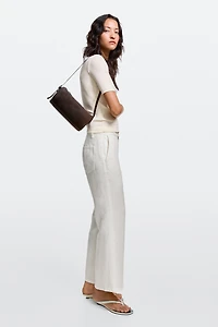 100% linen cropped flare fit pants