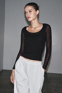 SEMI-SHEER COMBINATION T-SHIRT
