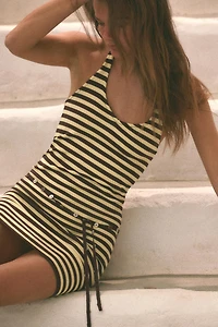 BELTED STRIPED HALTER DRESS