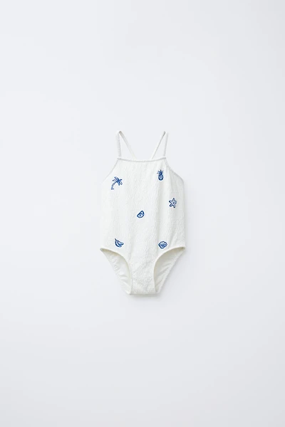 2-6 YEARS/ EMBROIDERED TEXTURED SWIMSUIT
