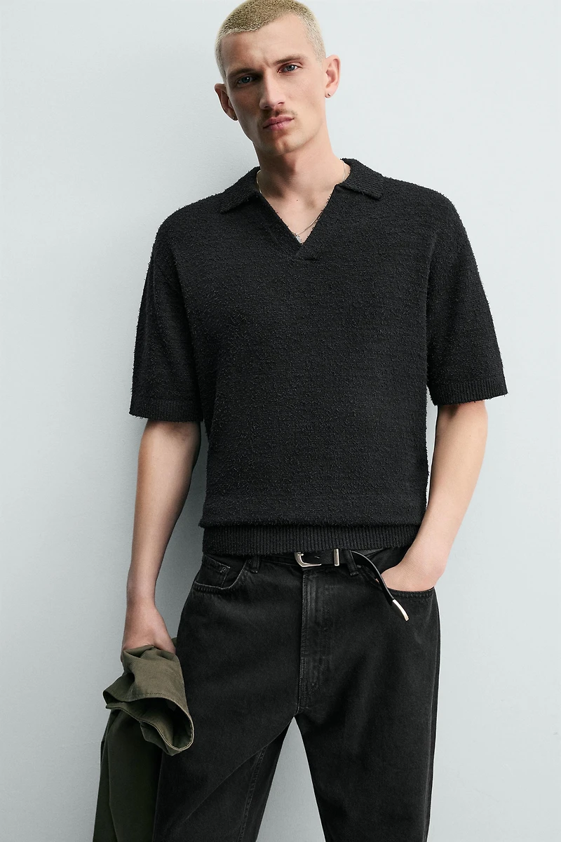 TEXTURED RELAXED FIT KNIT POLO