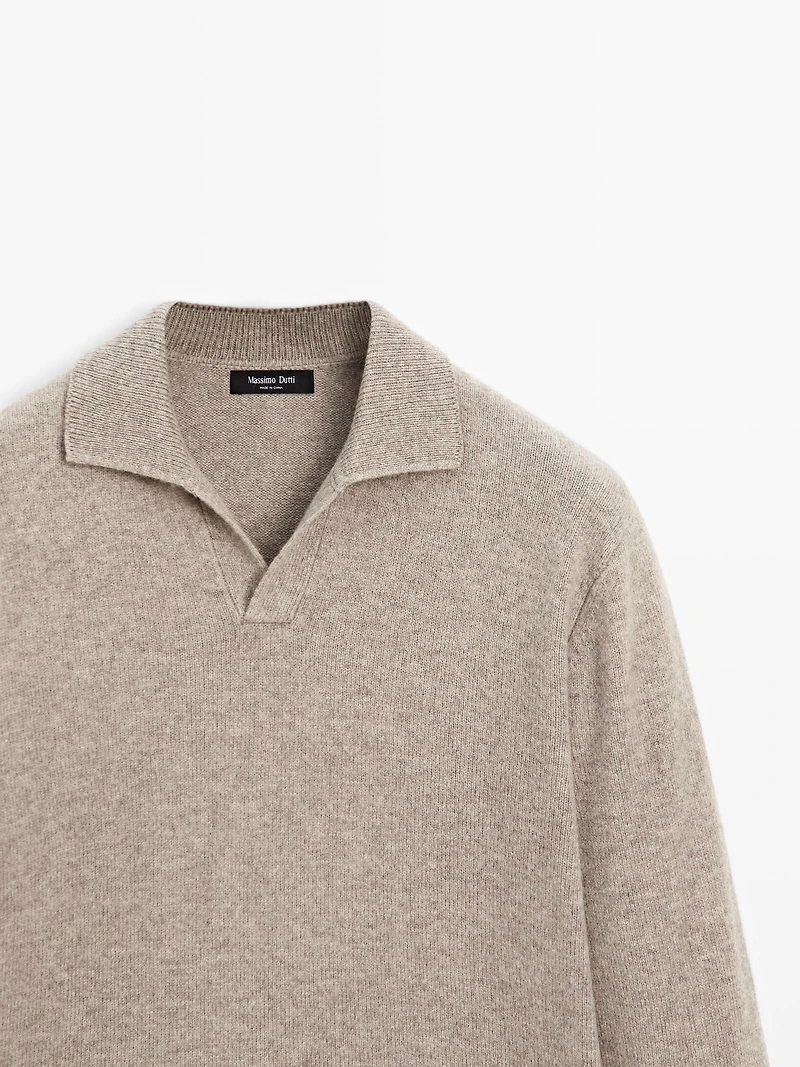 Pull polo à col en V laine mélangée