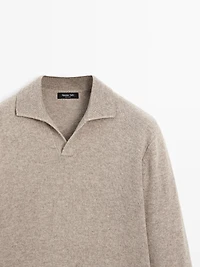 Pull polo à col en V laine mélangée