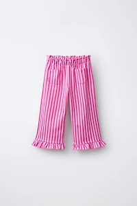 STRIPED CULOTTES WITH RUFFLE AND CONTRASTING PICOT TRIM