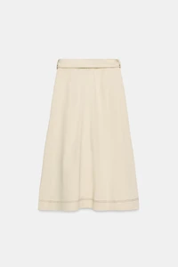 CONTRAST STITCH BELTED SKIRT
