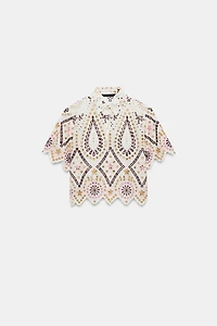 EMBROIDERED EYELET SHORT SLEEVE SHIRT