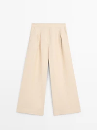 Linen blend darted wide-leg trousers